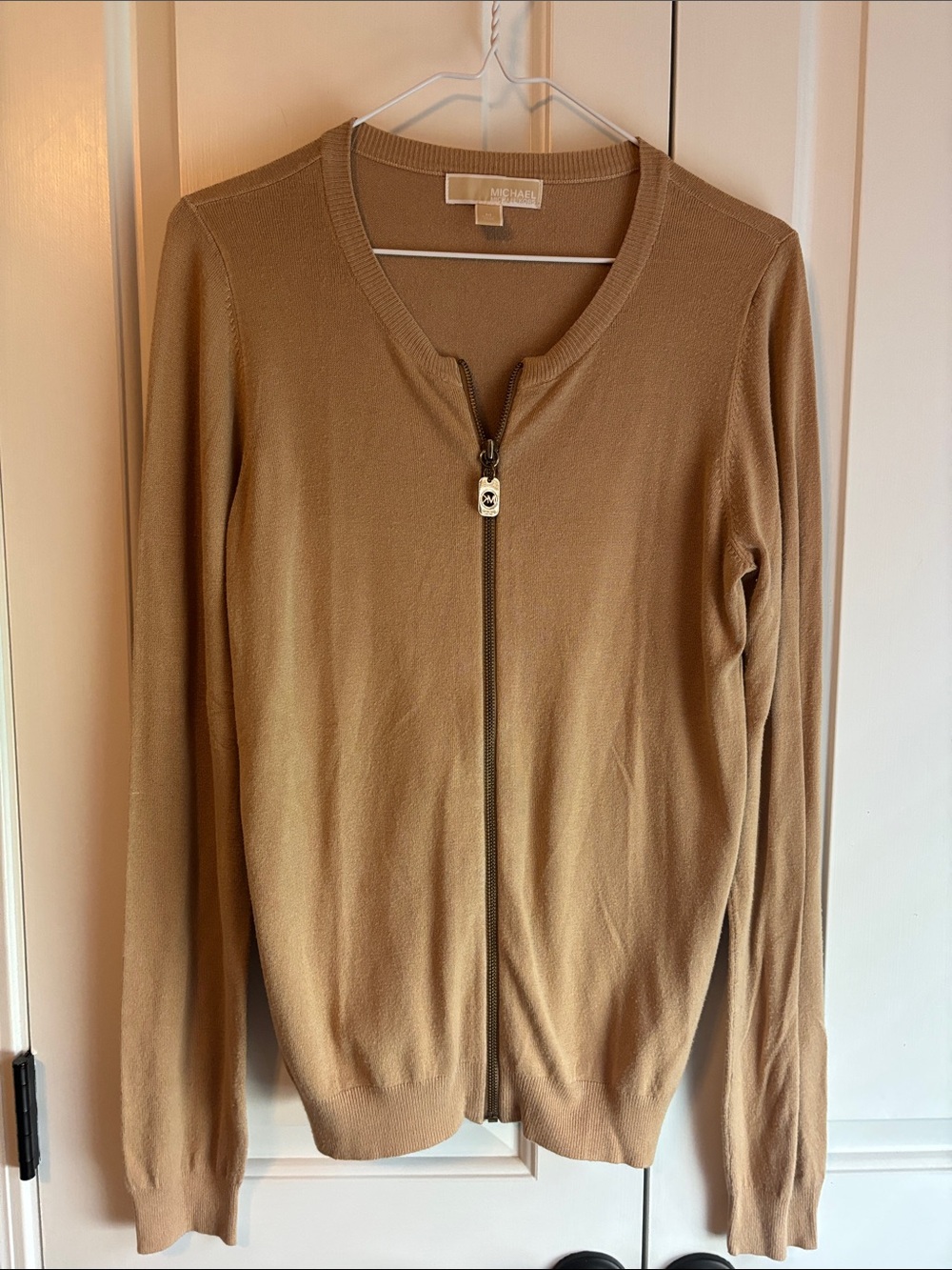 Michael Kors Tan Zip-Front Cardigan Sweater